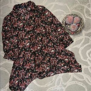 NWT🌷FOREVER 21🌷Brown, red, dk green floral lightweight cotton 3/4 sleeve blouse